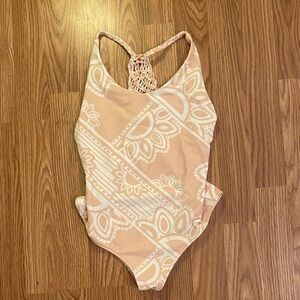 Aerie Peach and White One-Piece Swimsuit XS